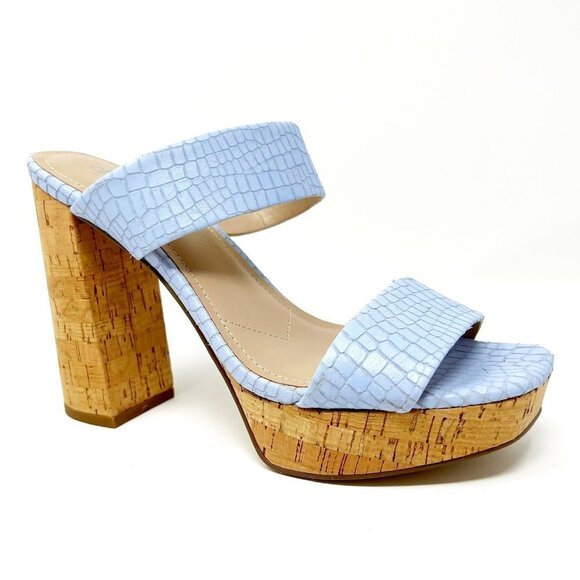 Charles by Charles David Sandals Women's 7.5 Baby Blue Croc-Embossed Platform - Picture 1 of 12